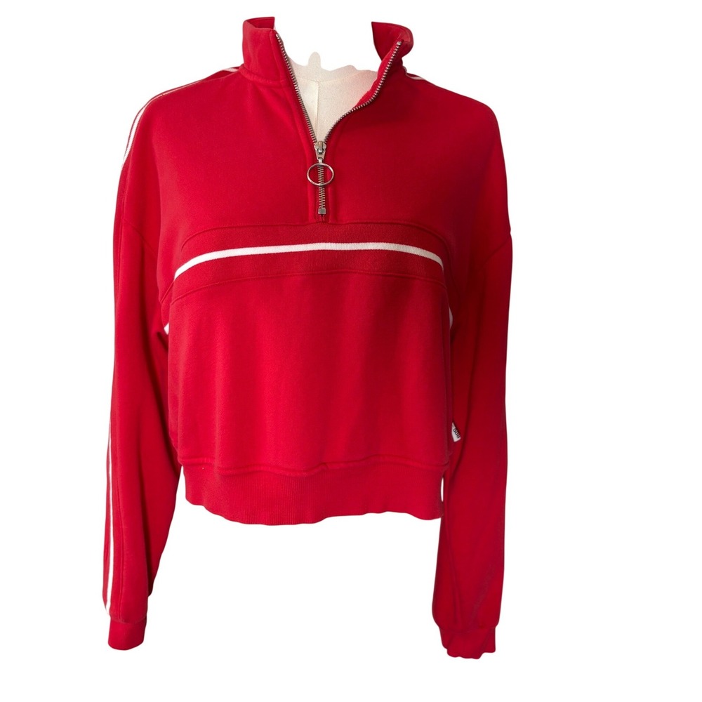 BDG Urban Outfitters Red Cropped Quarter Zip Racing Stripe Sweatshirt S Sporty